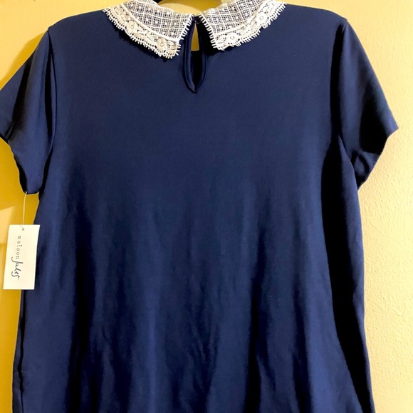 Maison Jules Super Cute Peter Pan Collar Navy Top - Picture 3 of 3
